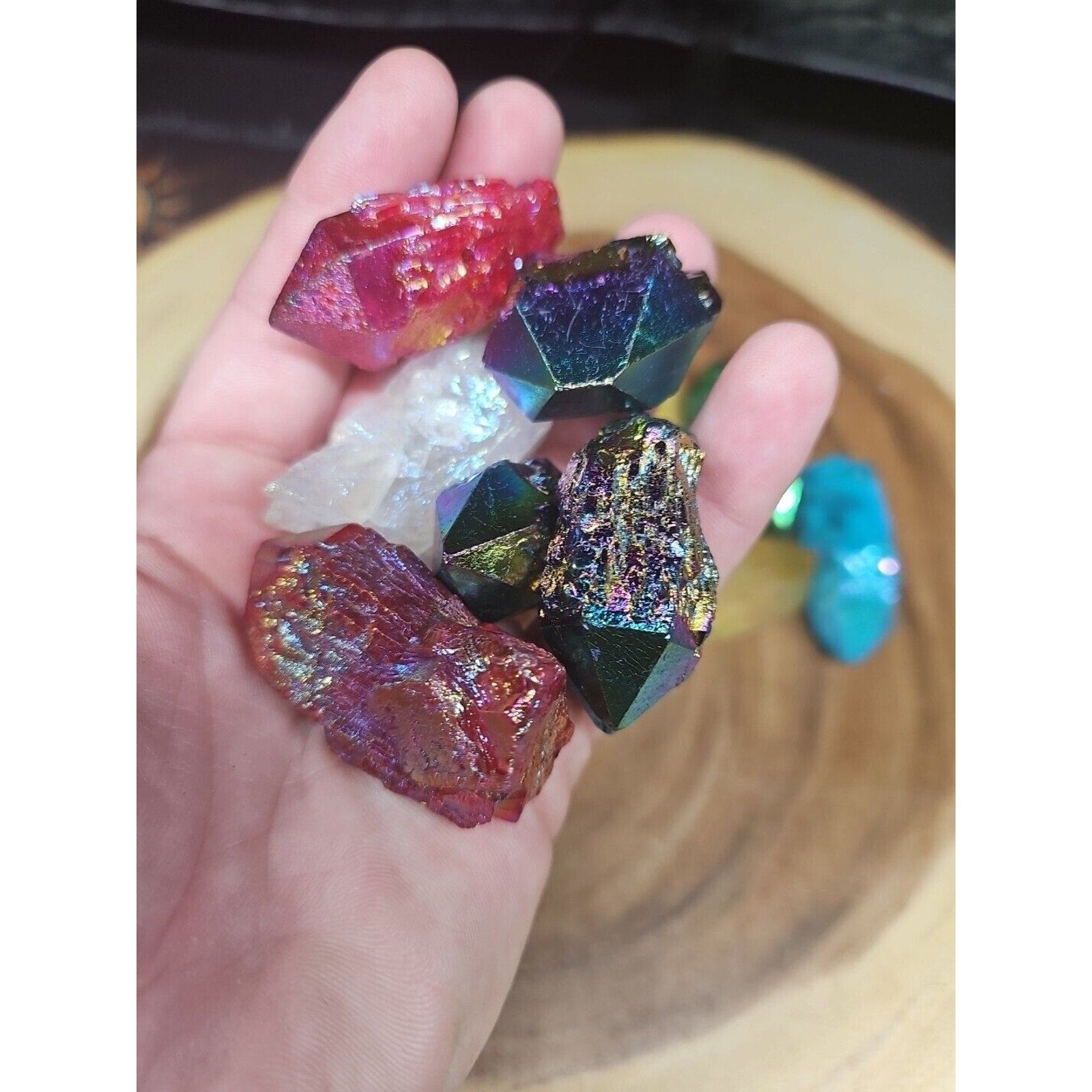 10Pcs .68lbs Rainbow Aqua Aura Quartz Crystal Points Titanium Coating B1