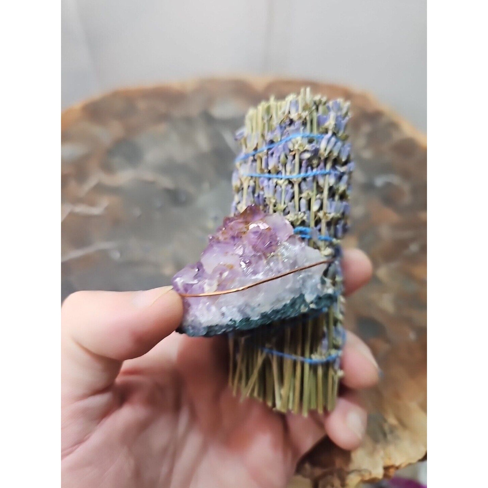 Lavender wrapped crystal W/ Huge Amethyst Healing