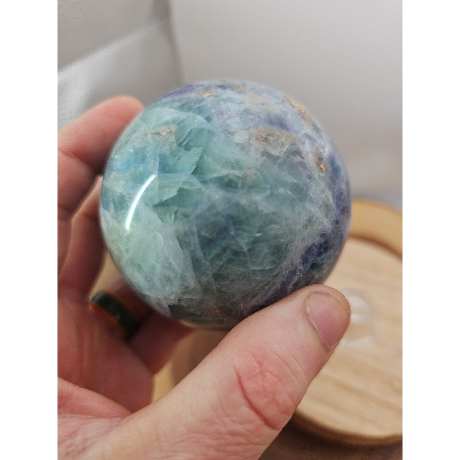 1.46lb Natural Rainbow Fluorite Quartz Crystal Sphere Ball Polished