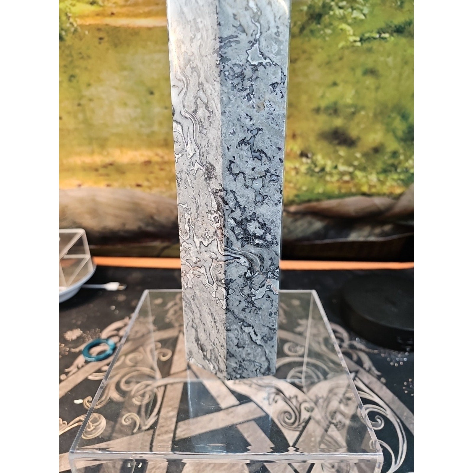 7.05lb 12in Tall Crazy Lace Jasper Crystal Point Tower Healing