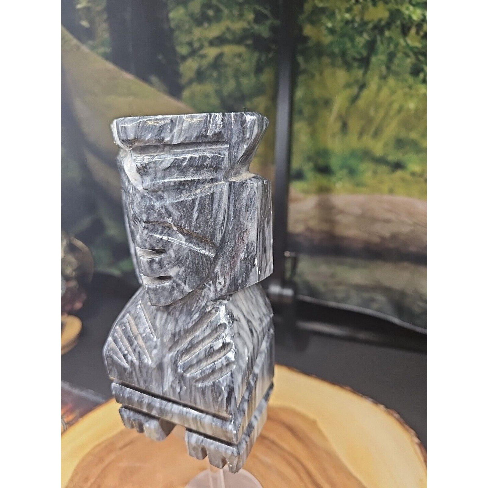 Carved Onyx Stone Aztec Mayan Tiki Sculpture 7in Tall 4lbs
