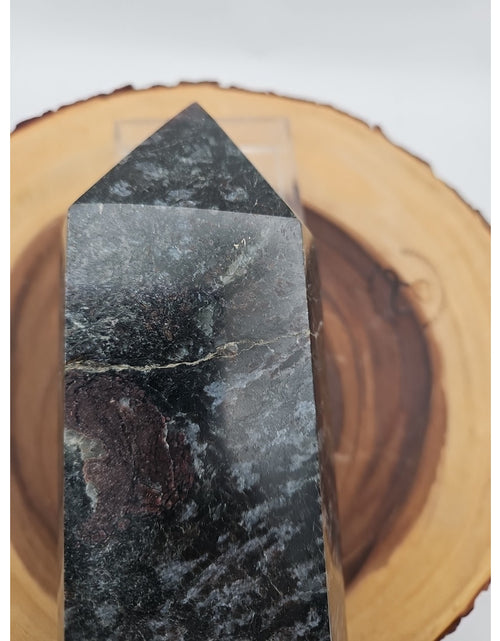 Load image into Gallery viewer, 8.23lb Arfvedsonite Garnet Blue Flashes Crystal Point Tower Polished
