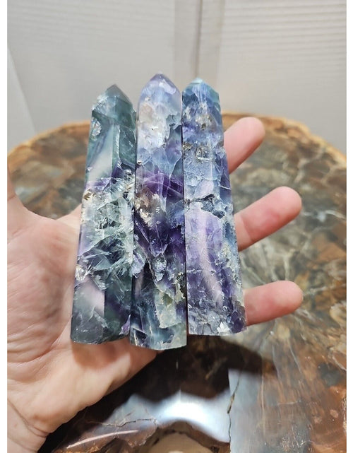 Load image into Gallery viewer, 440g 3pcs Natural Rainbow Fluorite Quartz Crystal Point Tower Polished Healing
