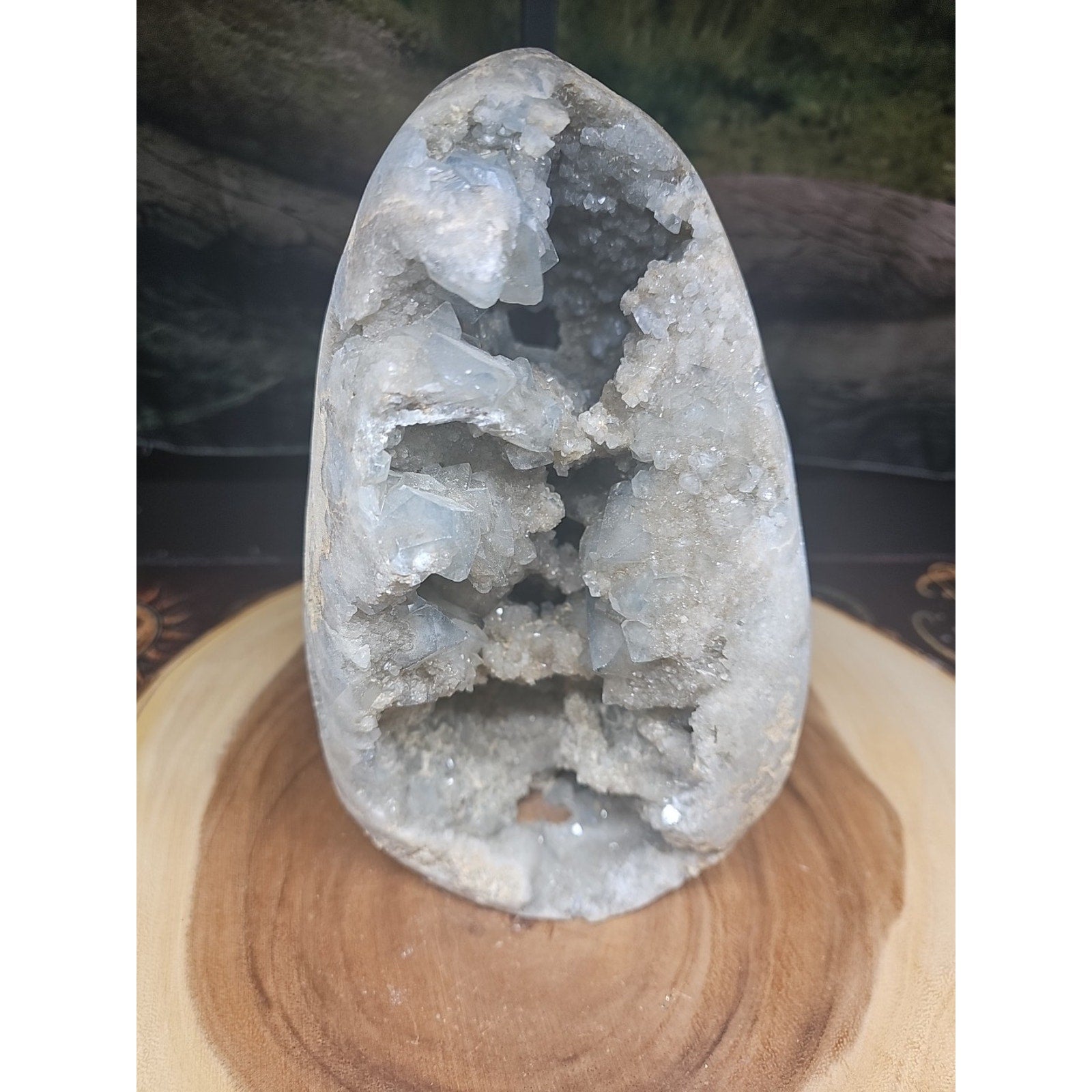 13.6LB 8" Natural Baby Blue Celestite Quartz Crystal Geode Cluster Points Brazil