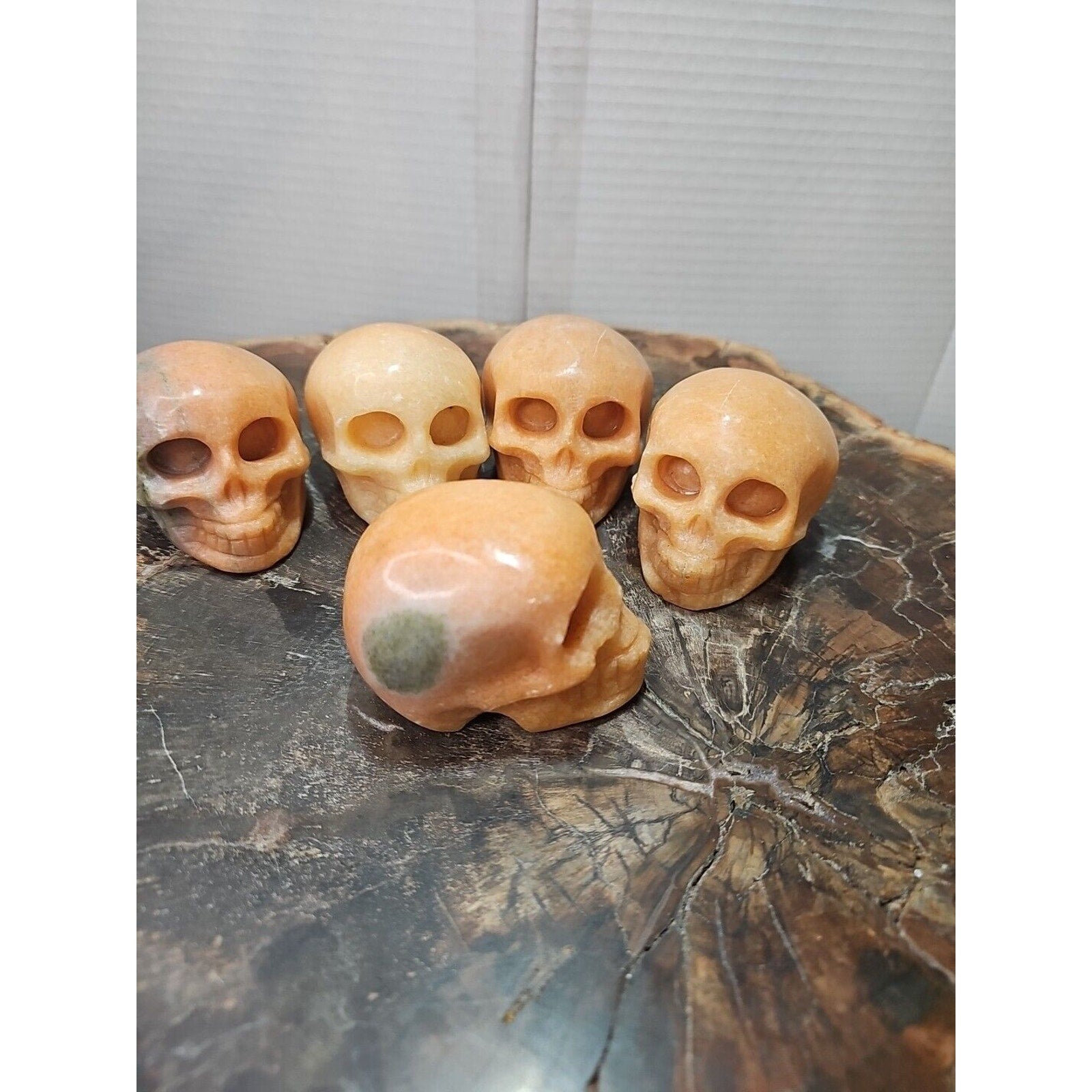 1Pcs Natural Sunstone Quartz Crystal Skull Carving Head Healing Brazil