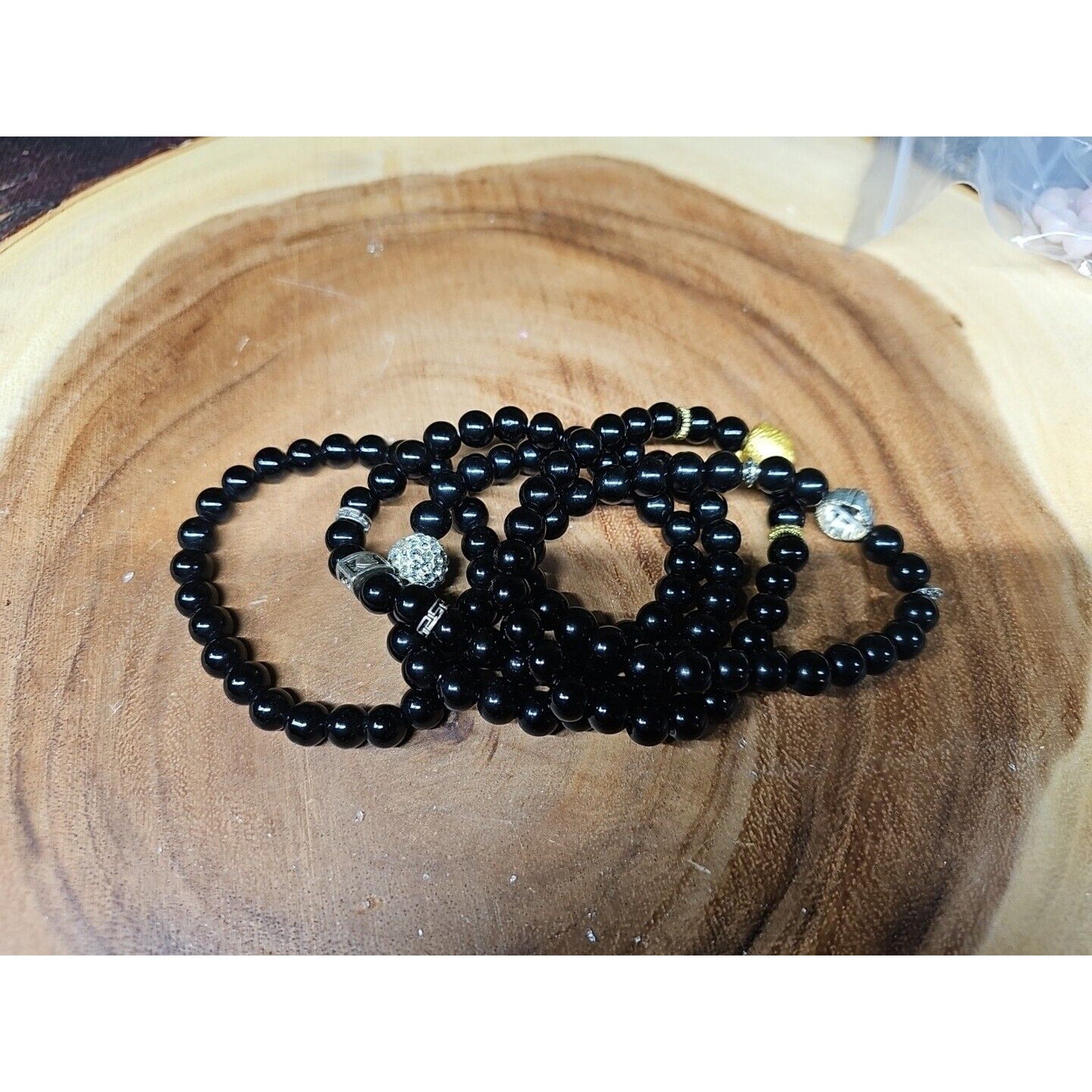 Natural Obsidian Stone Bracelets 5pc Set