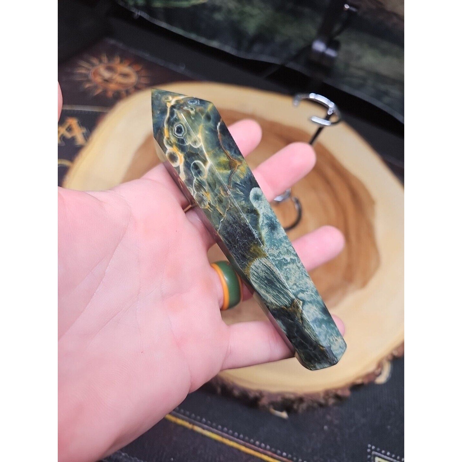 Moss Agate Generator W/Stand 220grams