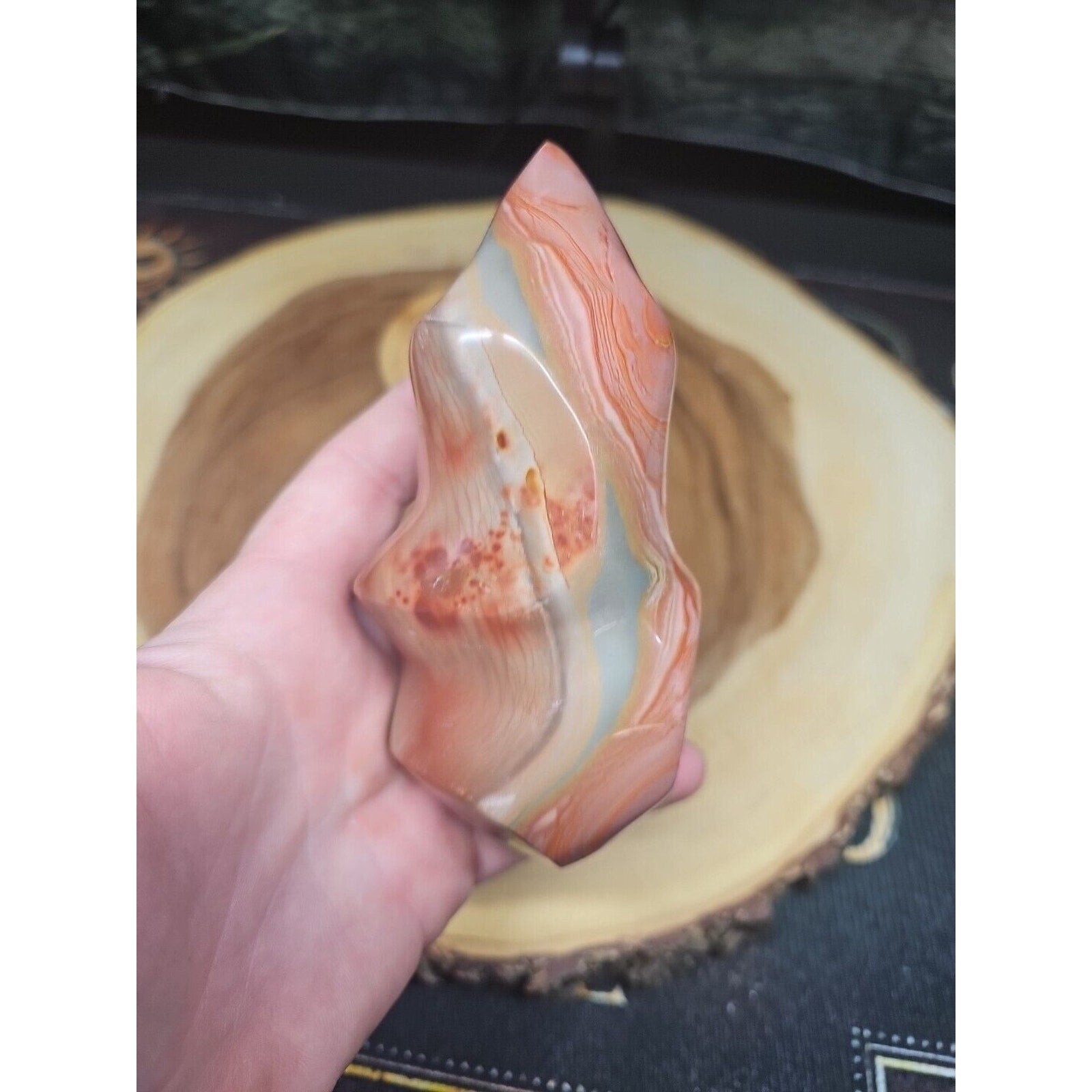1.15LB 1Pcs Natural Polychrome Ocean Jasper Crystal Flame Point Carved Healing