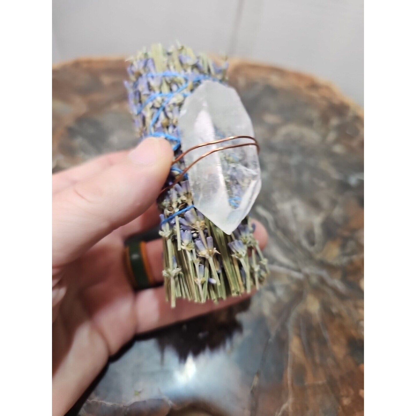 Lavender wrapped crystal W/ Huge White Quartz Healing