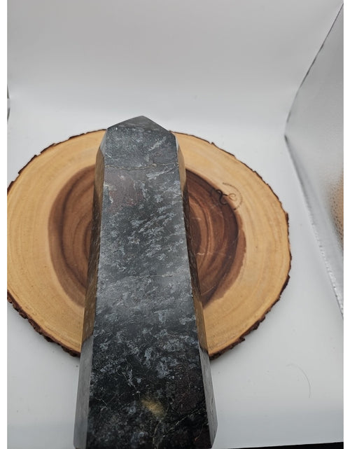 Load image into Gallery viewer, 8.23lb Arfvedsonite Garnet Blue Flashes Crystal Point Tower Polished
