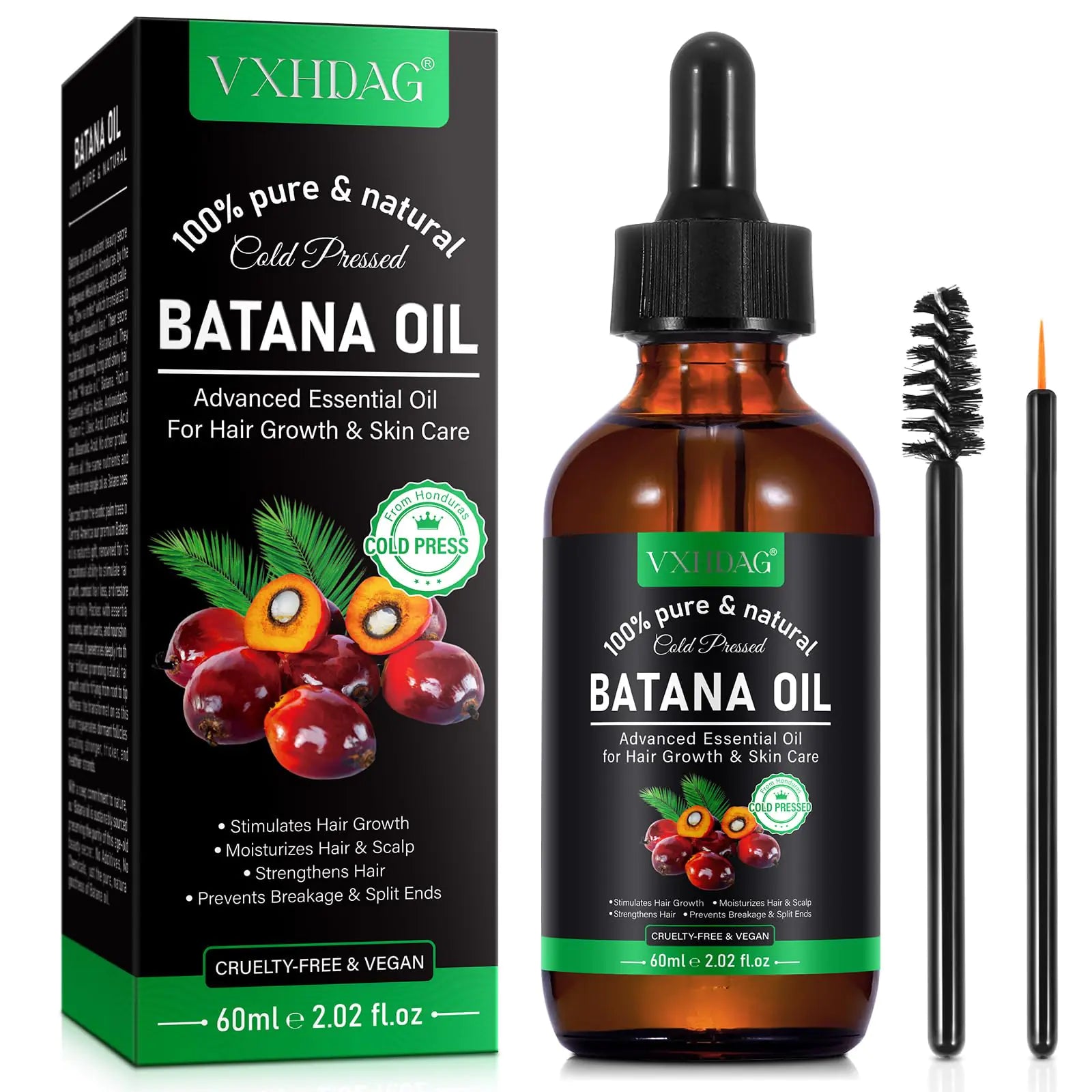 Batana Oil - 100% Pure & Natural from Honduras for Hair Growth, Eliminates Split Ends, Enhances Radiance & Nourishment for All Hair Types, 2.02 fl oz 2.02 Fl Oz (Pack of 1)