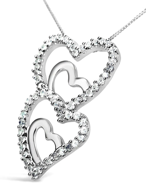 Load image into Gallery viewer, .925 Sterling Silver 3/8 Cttw Round Diamond Double Heart-in-Heart Pendant 18&quot; Necklace (I-J Color, I3 Clarity)
