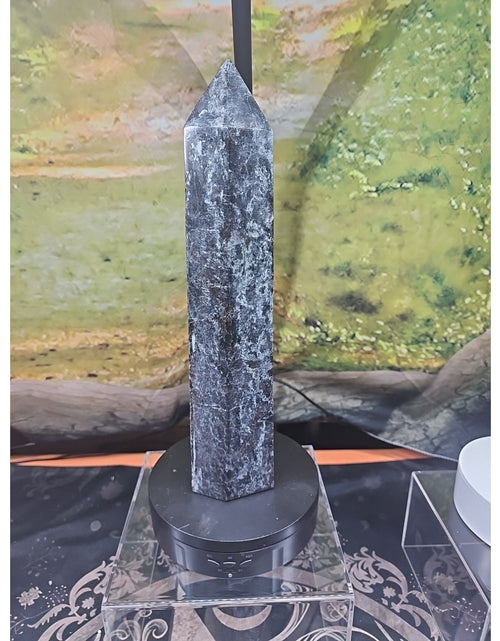 Load image into Gallery viewer, 6lbs 13in Tall Arfvedsonite Garnet Blue Flashes Crystal Point
