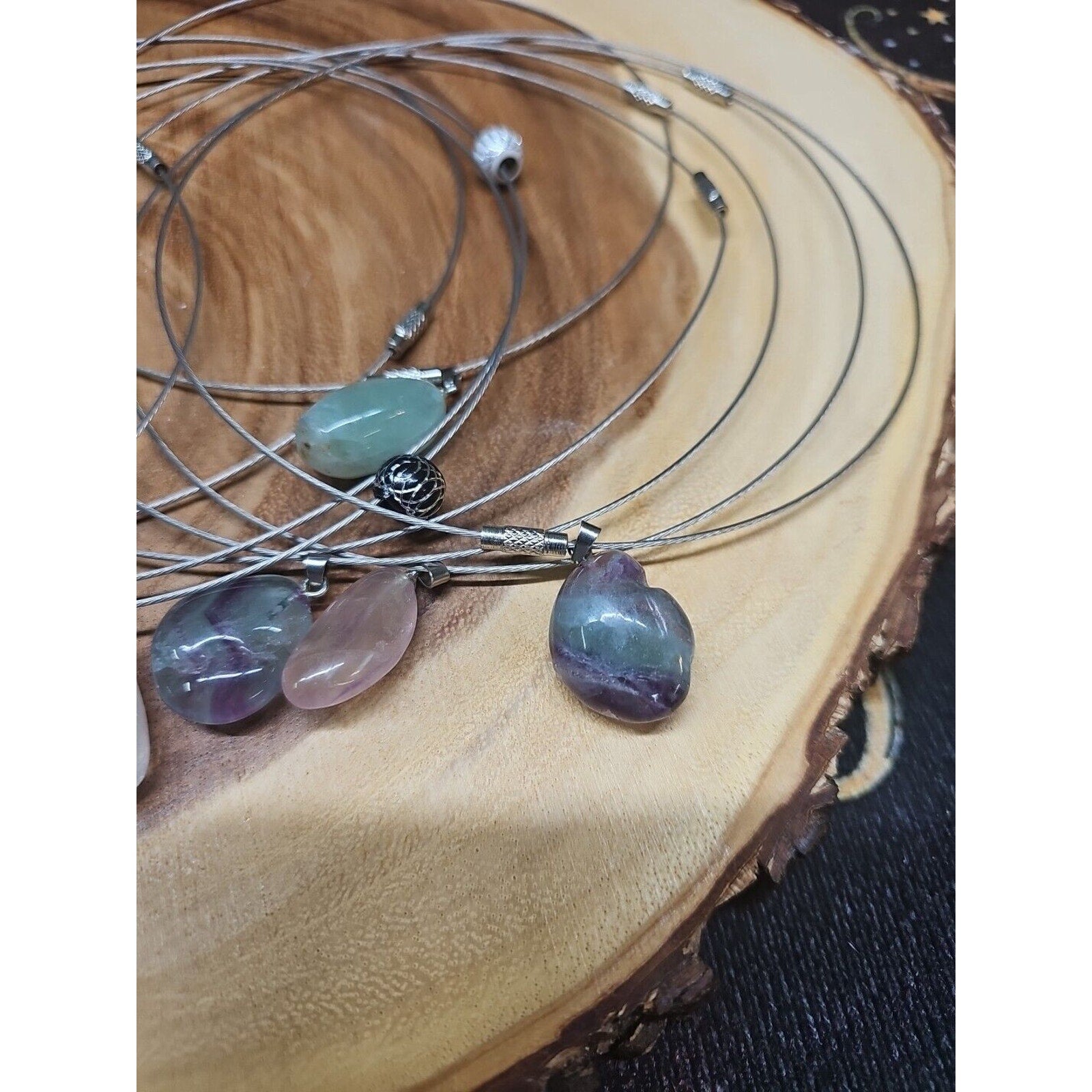 Natural stone 16in pendant necklace, stainless steel 10pc Wholesale lot