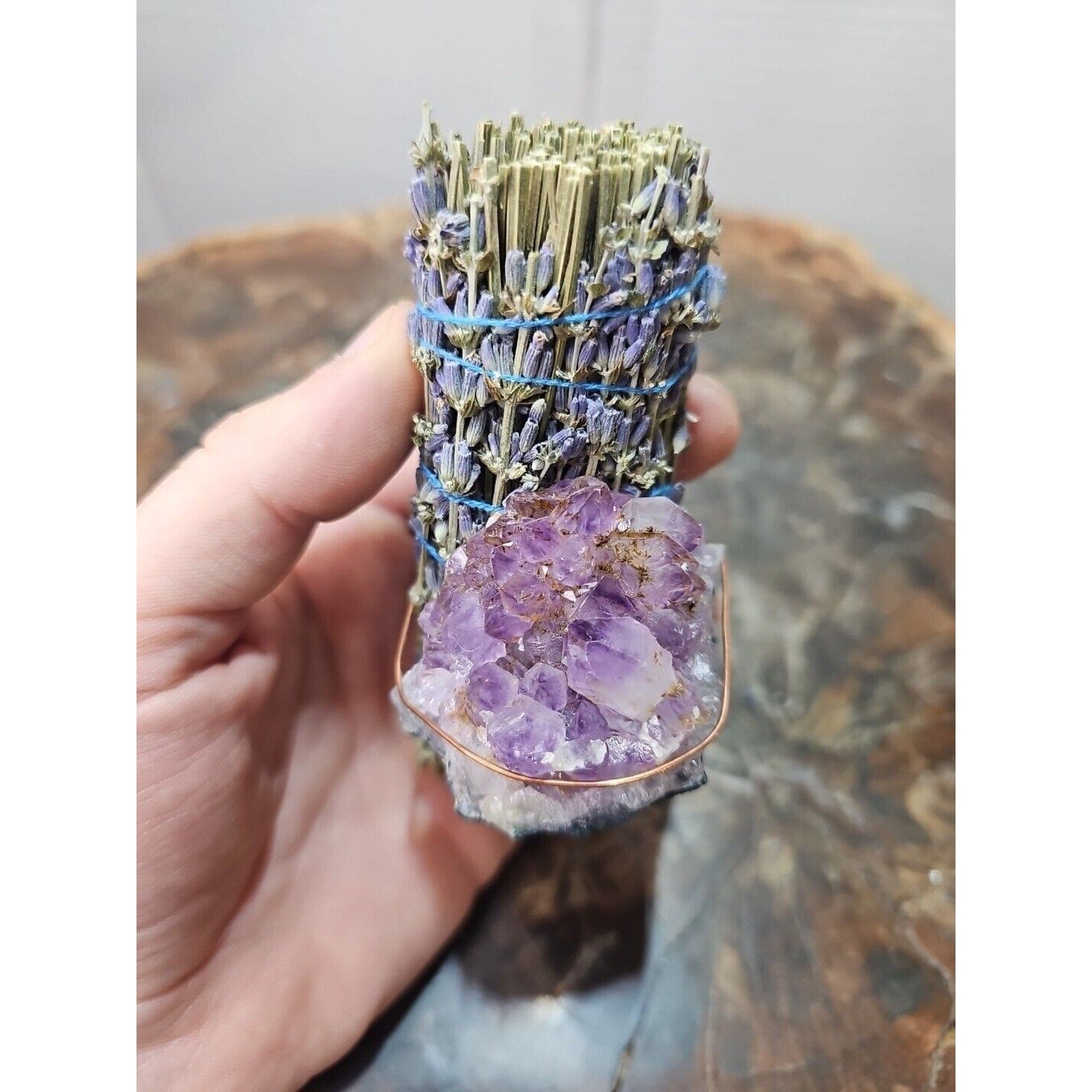 Lavender wrapped crystal W/ Huge Amethyst Healing