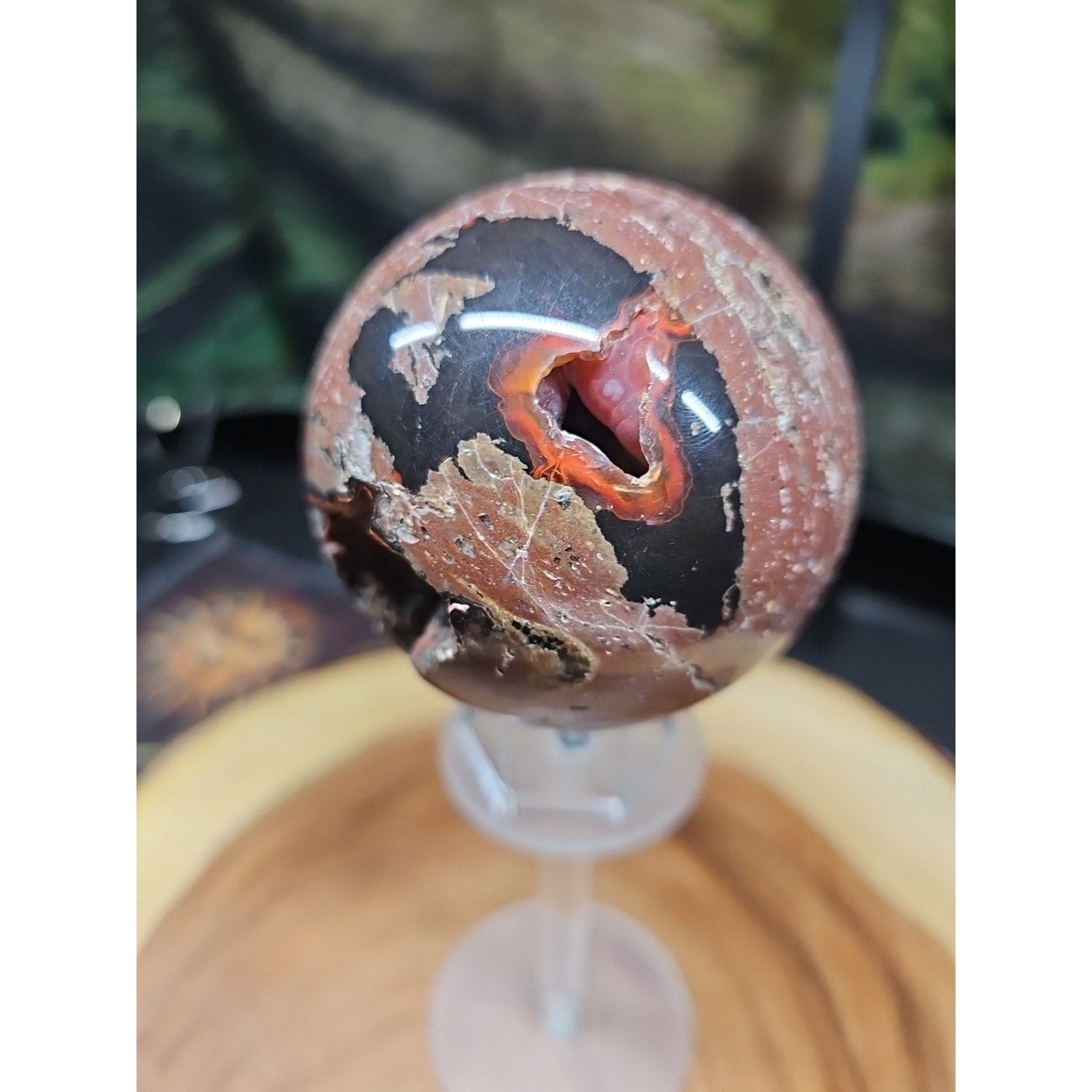 1.17LB Natural Vesuvianite Agate Carnelian Crystal Geode Sphere Ball Healing