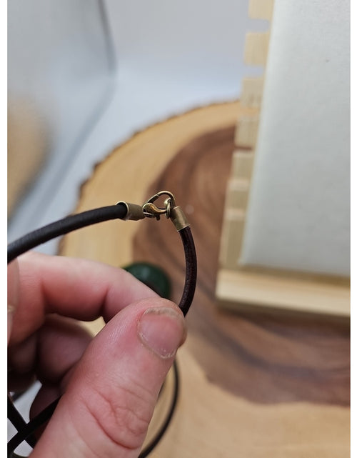 Load image into Gallery viewer, Green jade good luck pendant 16in Leather Cord
