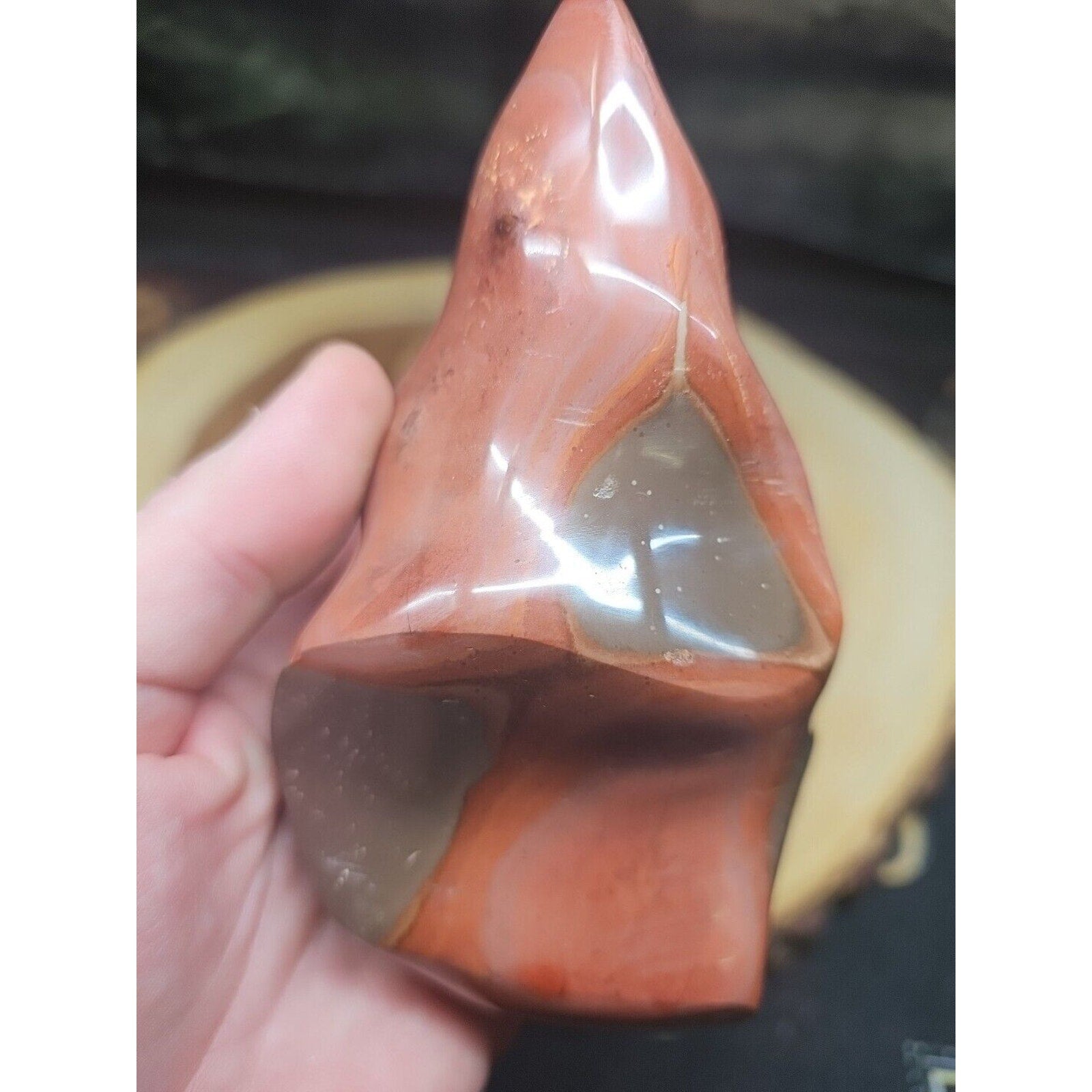 1.25LB 1Pcs Natural Polychrome Ocean Jasper Crystal Flame Point Carved Healing