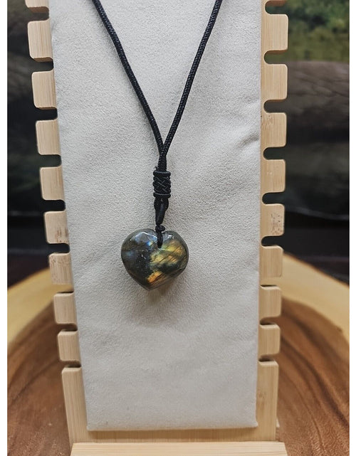 Load image into Gallery viewer, Labradorite Cord Necklace Healing/Protection Heart
