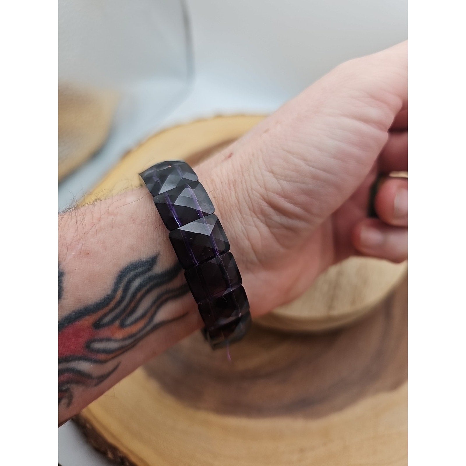 35.4g Natural Dream Purple Amethyst And Agate Crystal Bangle Bracelet Handmade