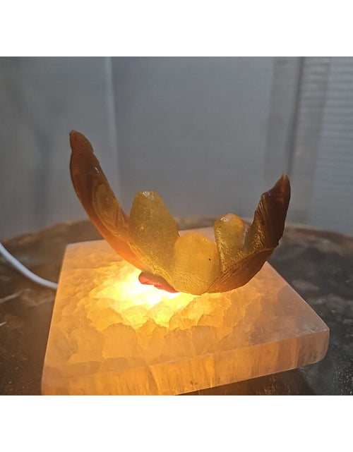 Load image into Gallery viewer, Natural Weathered Gobi Agate Spiral Pattern W/peach Selenite Base&amp;Led Light
