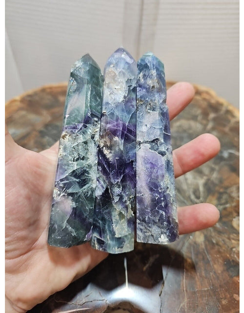 Load image into Gallery viewer, 440g 3pcs Natural Rainbow Fluorite Quartz Crystal Point Tower Polished Healing
