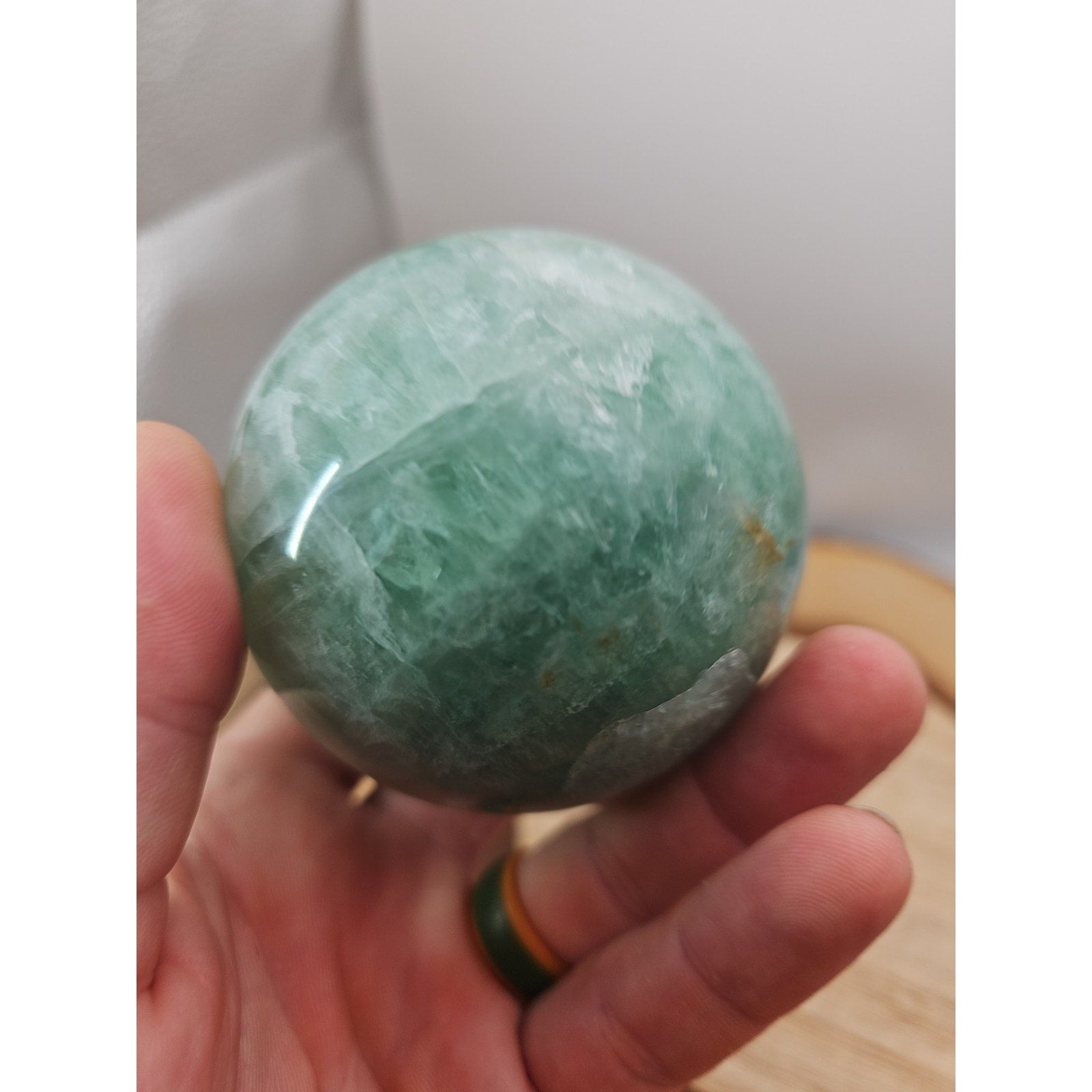 1.43lb Natural Rainbow Fluorite Quartz Crystal Sphere Ball Polished