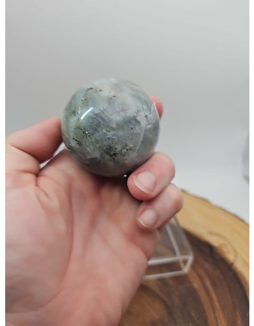 Load image into Gallery viewer, Rainbow Labradorite Sphere .45lb 53mm W/Dragon Stand

