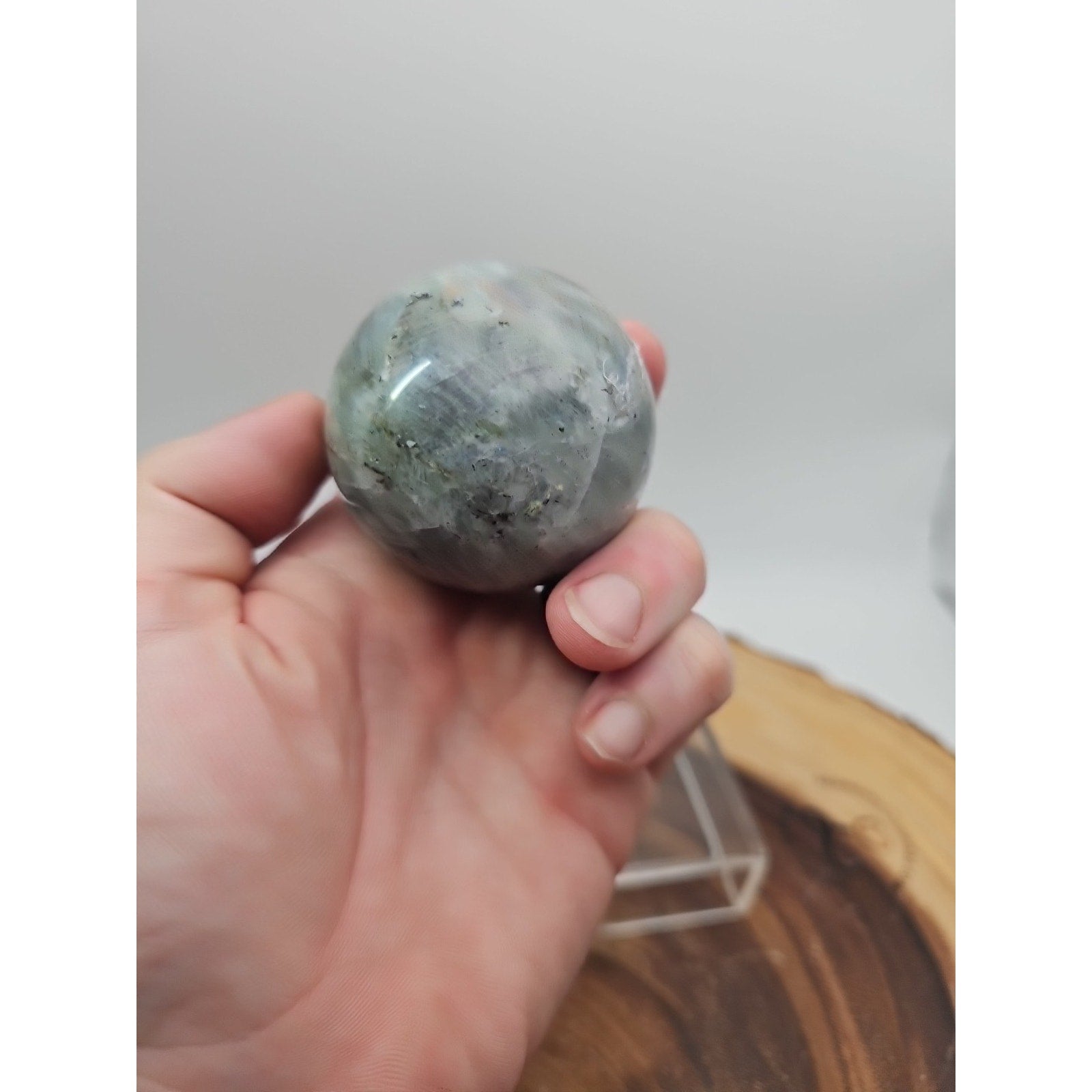 Rainbow Labradorite Sphere .45lb 53mm W/Dragon Stand