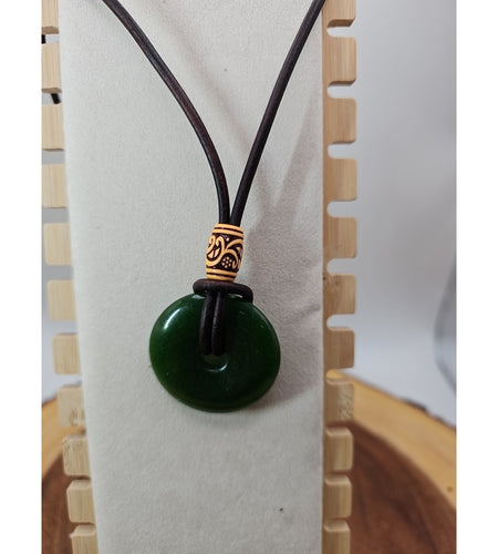 Green jade good luck pendant 16in Leather Cord
