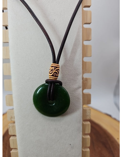 Load image into Gallery viewer, Green jade good luck pendant 16in Leather Cord
