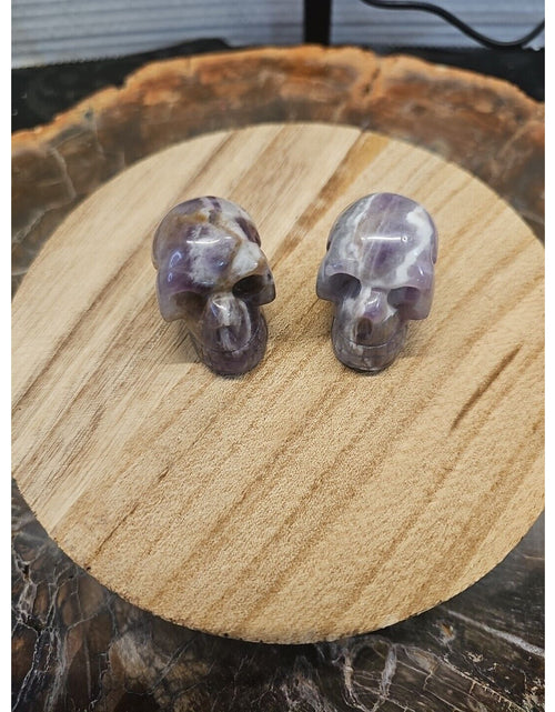 Load image into Gallery viewer, 1 Pair DREAM AMETHYST CRYSTAL SKULLS 93g BEAUTIFUL AMETHYST DISPLAY ☠️
