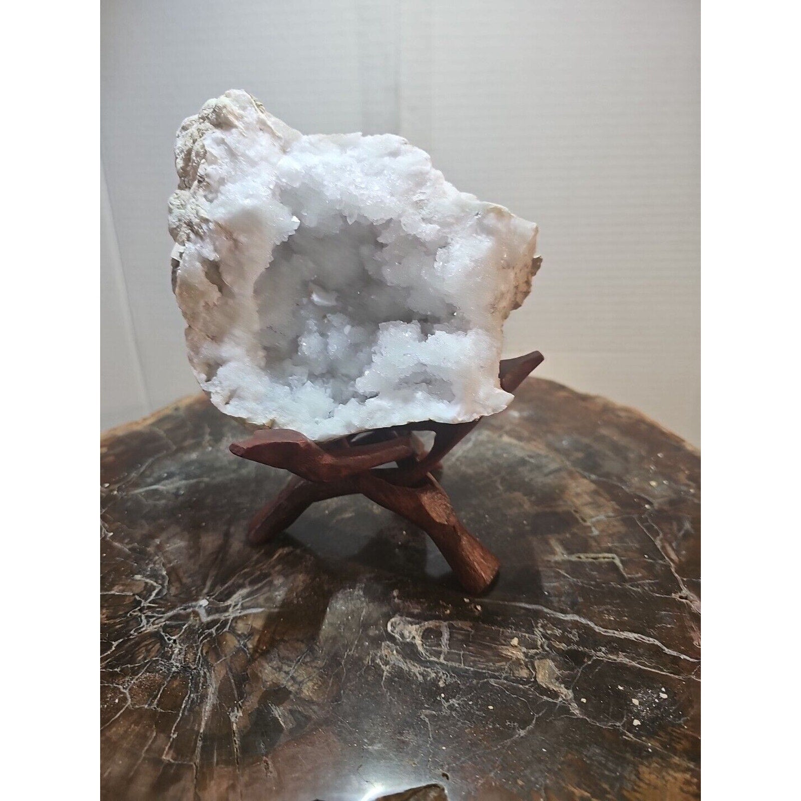2.66lbs Geode Crystal Moroccan Quartz W /Stand