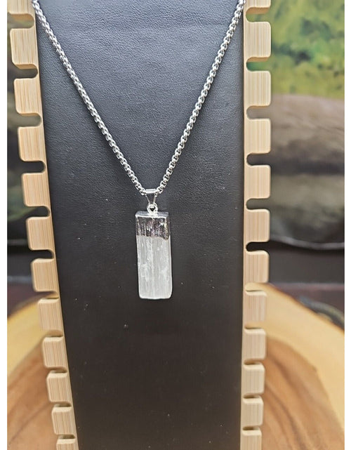 Load image into Gallery viewer, Selenite Crystal Necklace 18in Stainless Steel Chain Protection Healing
