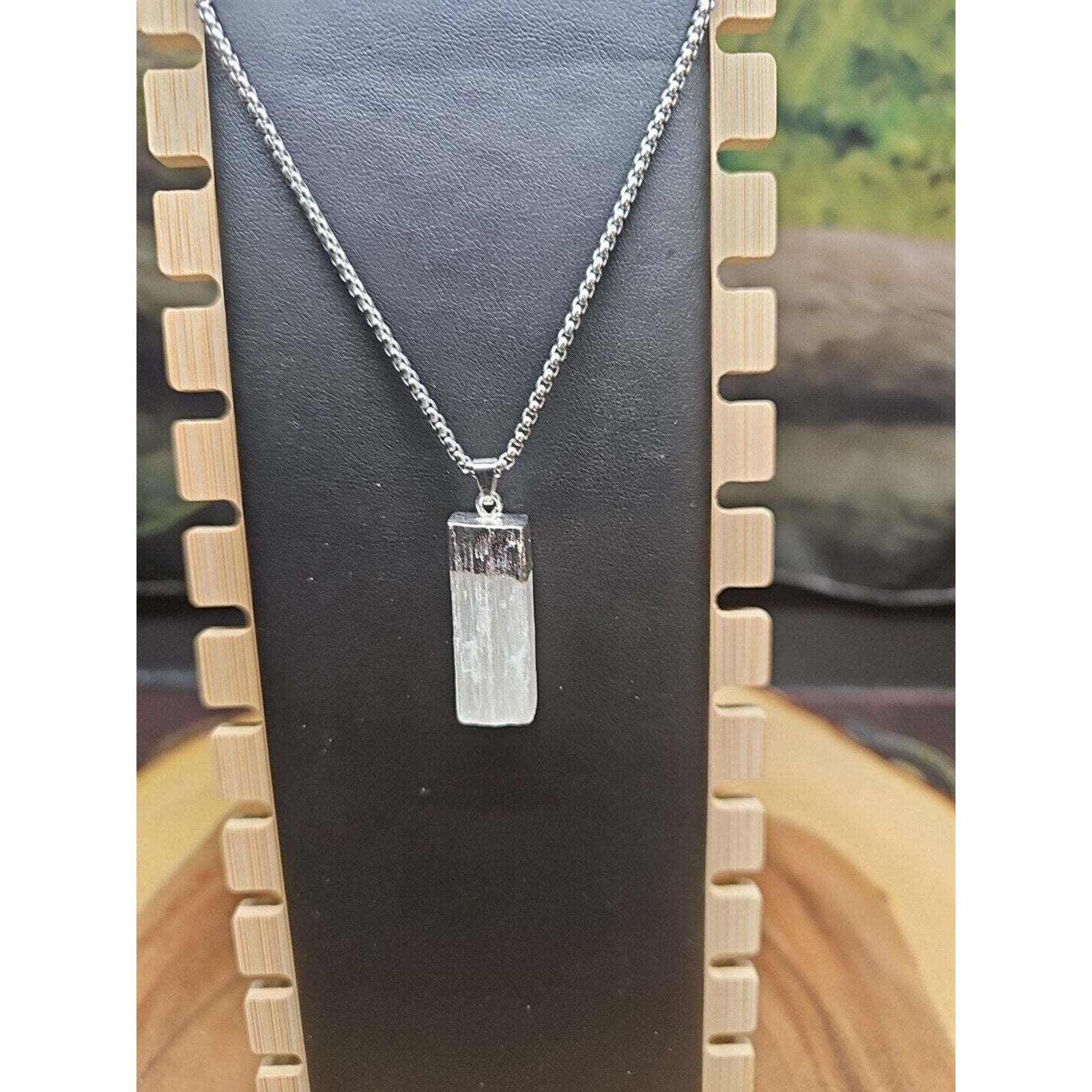 Selenite Crystal Necklace 18in Stainless Steel Chain Protection Healing