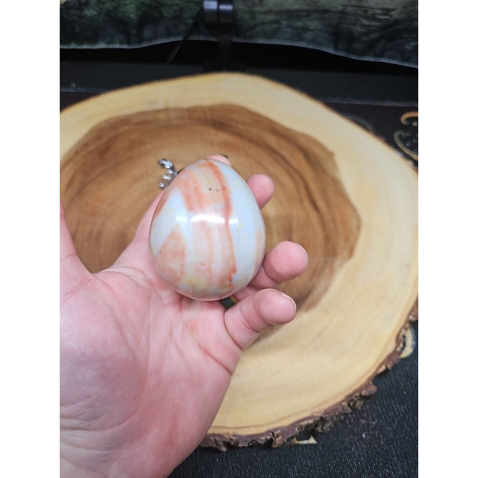 Ocean Jasper Egg Caramel Agate W/Stand 274grams