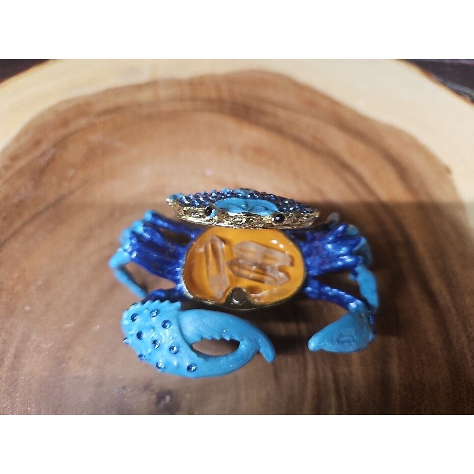Crab Trinket Box W/3 Herkimer Diamonds Covered In Gemstones