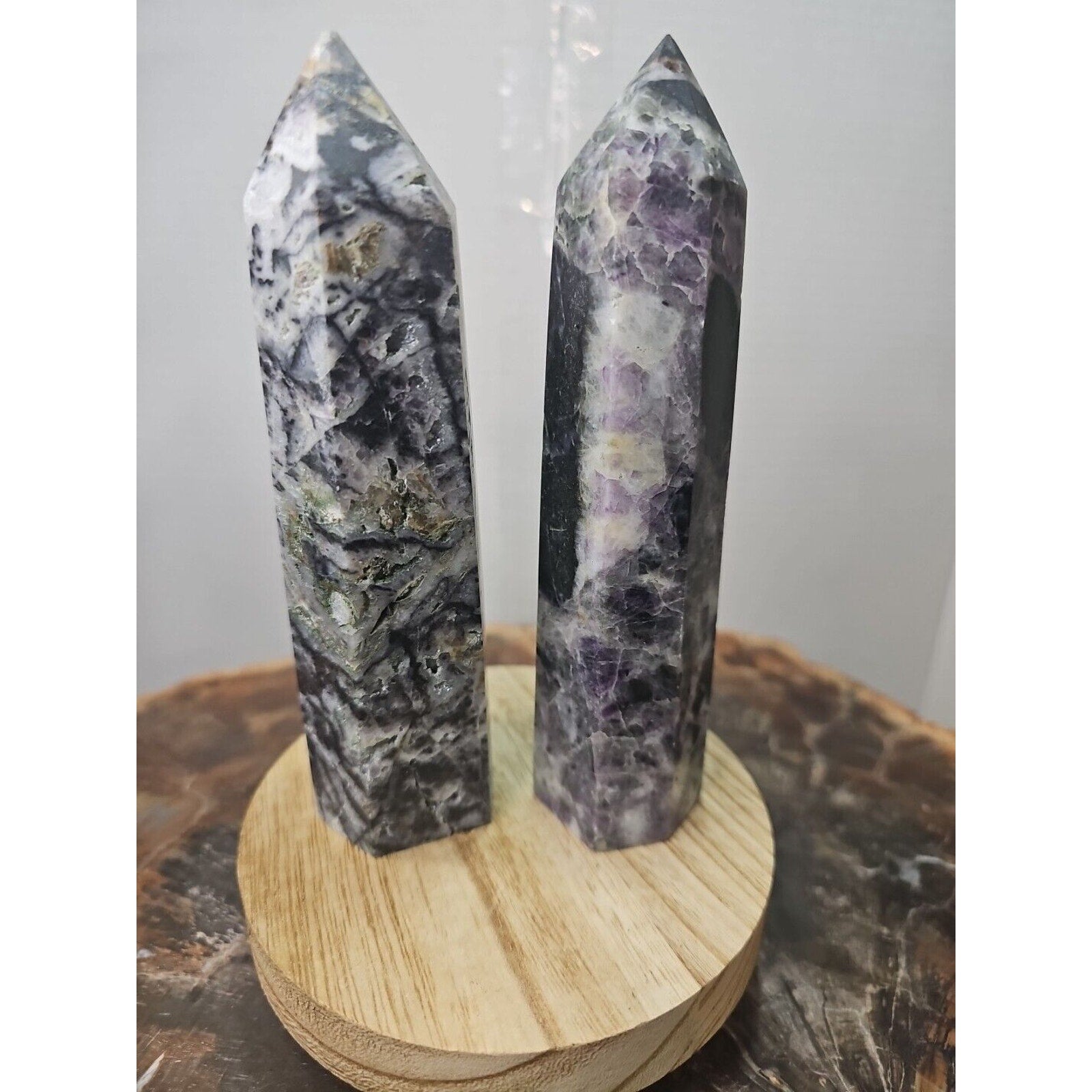 2Pcs Natural Purple Fluorite Quartz Crystal Point Tower Polished