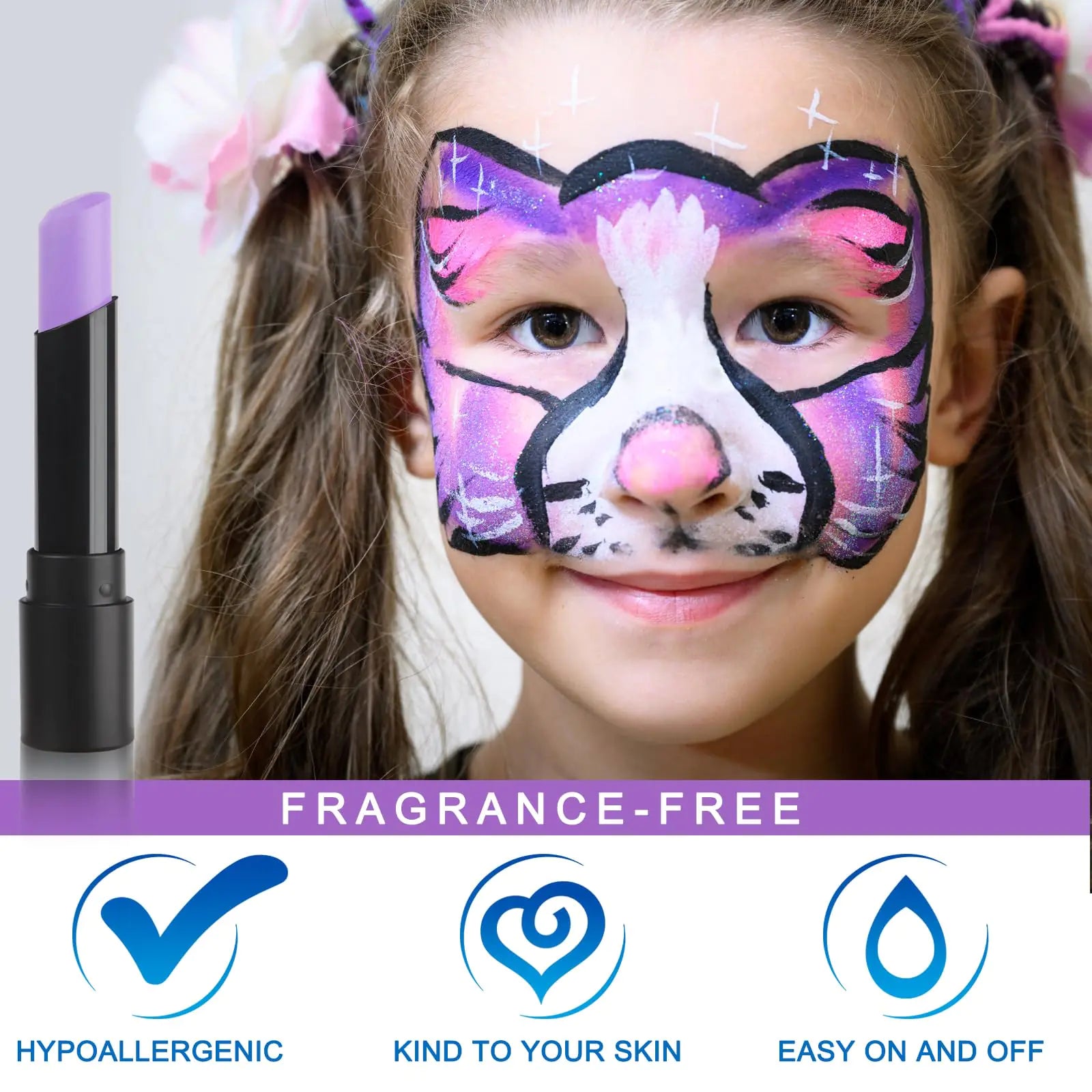 MEICOLY Light Purple Face Paint Stick,Cream Lavender Body Paint Stick,Sweatproof Pale Purple Eye Black for Sports Football/Baseball/Softball,Violet Lilac Face Paint for Halloween SFX Ursula Cosplay light purple eye black