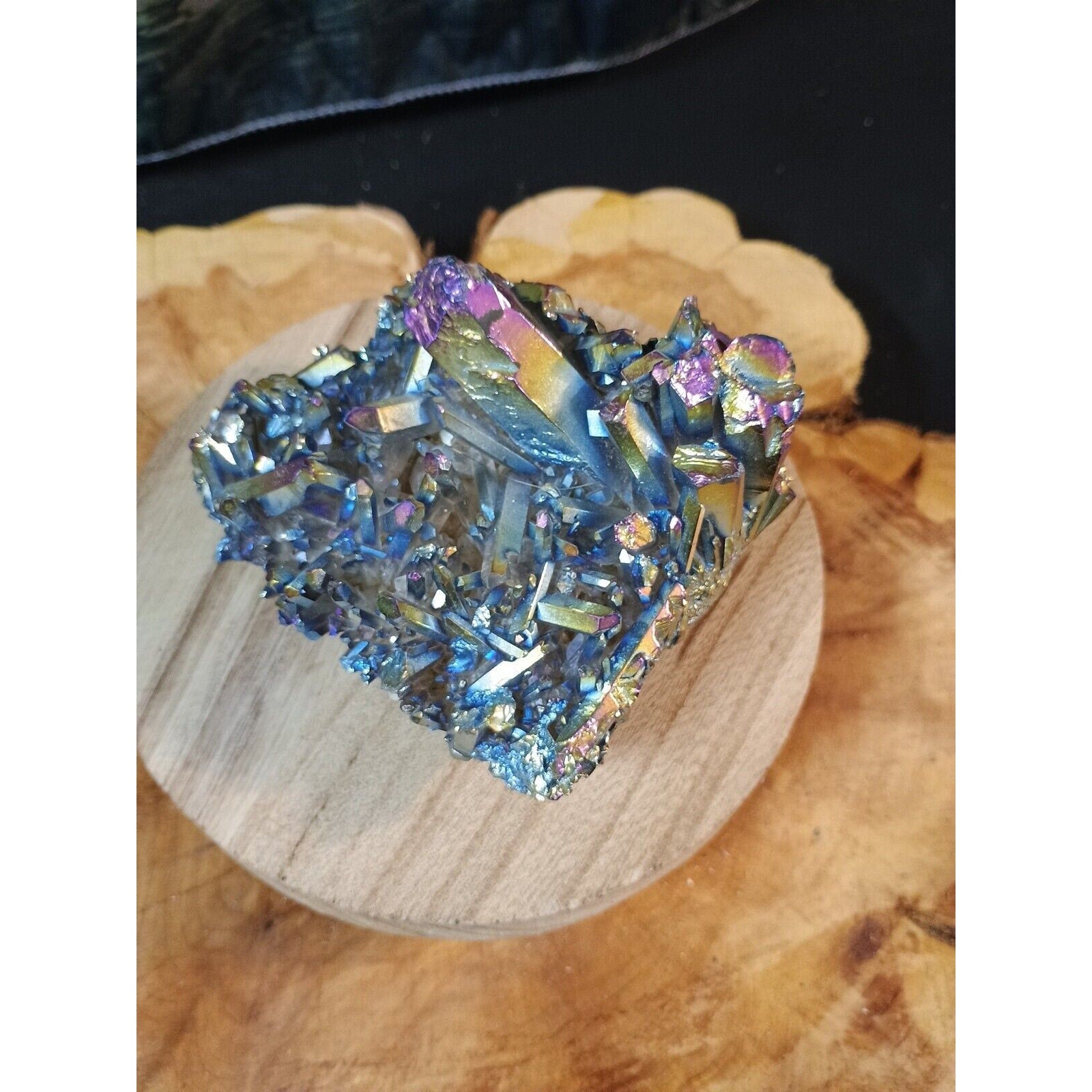 0.68lb Rainbow Aqua Aura Quartz Crystal Cluster Points Titanium Coating