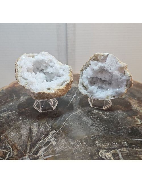 Load image into Gallery viewer, 1.18lbs Pair Geode Crystal Moroccan Quartz W /Stands
