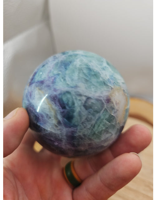 Load image into Gallery viewer, 1.46lb Natural Rainbow Fluorite Quartz Crystal Sphere Ball Polished
