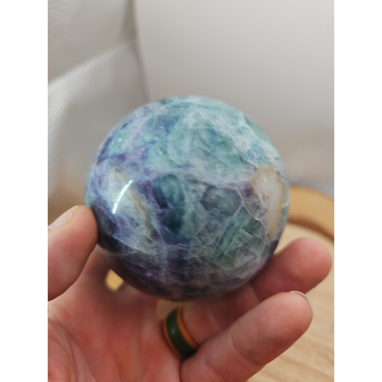 1.46lb Natural Rainbow Fluorite Quartz Crystal Sphere Ball Polished