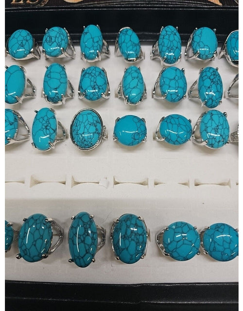 Load image into Gallery viewer, Wholesale Stone Ring Lot 40pcs W/ Box Multiple sizes Turquoise pattern
