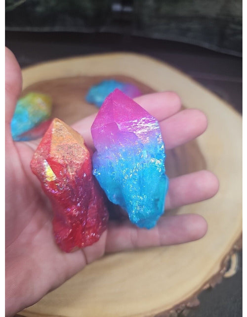 Load image into Gallery viewer, 1.75LB 7Pcs Rainbow Aqua Aura Quartz Crystal Cluster Points Titanium Coating
