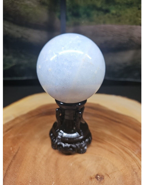 Load image into Gallery viewer, 1.29lbs Baby Blue Celestite Quartz Crystal Sphere W/Stand 74mm
