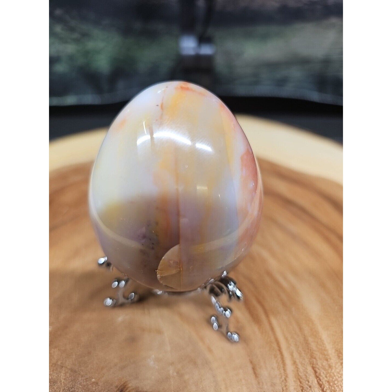 Ocean Jasper Egg Caramel Agate W/Stand 274grams