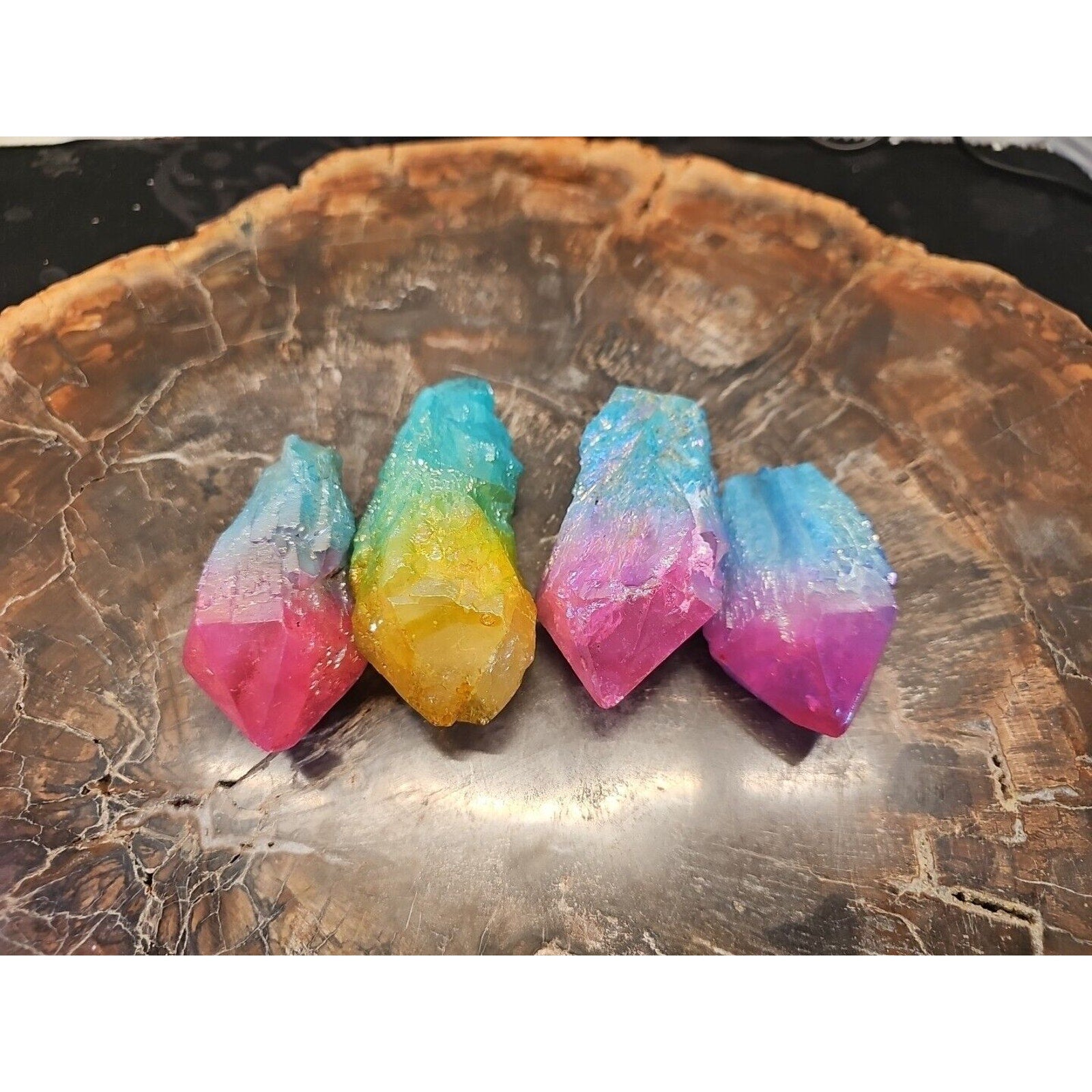 1.15lbs Quartz Crystal Points Titanium Coating