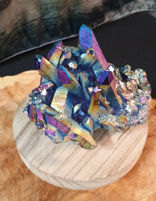 Load image into Gallery viewer, 1.27 Lb Rainbow Aqua Aura Quartz Crystal Cluster Points Titanium Coating
