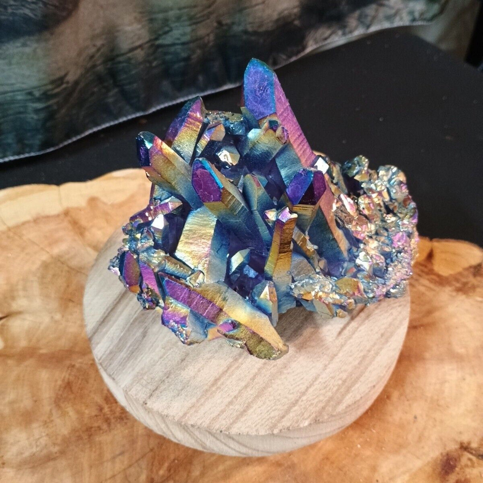 1.27 Lb Rainbow Aqua Aura Quartz Crystal Cluster Points Titanium Coating